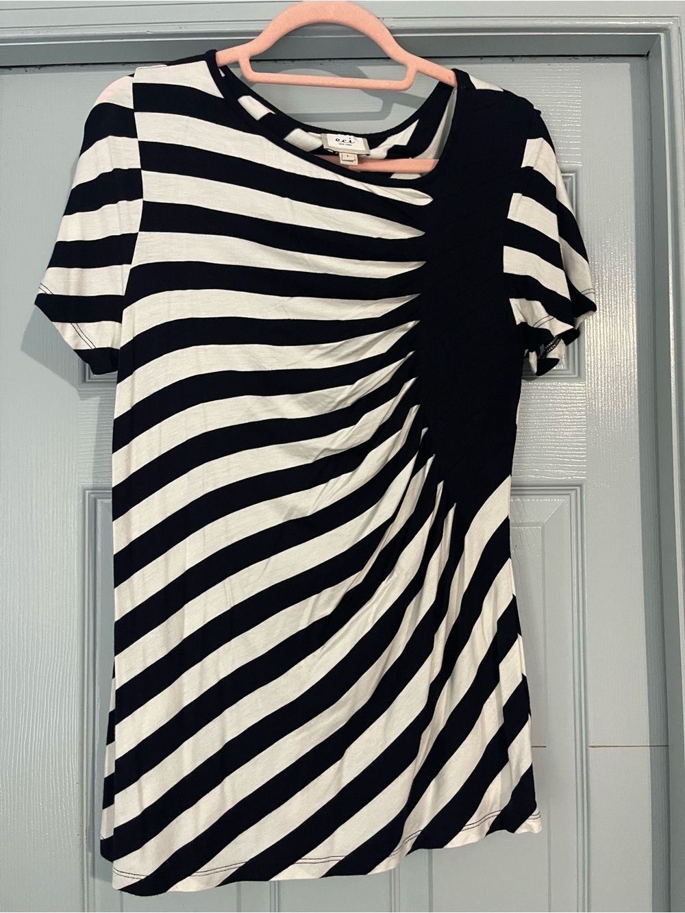 ECI Black and White Striped Short Sleeve Twist Top